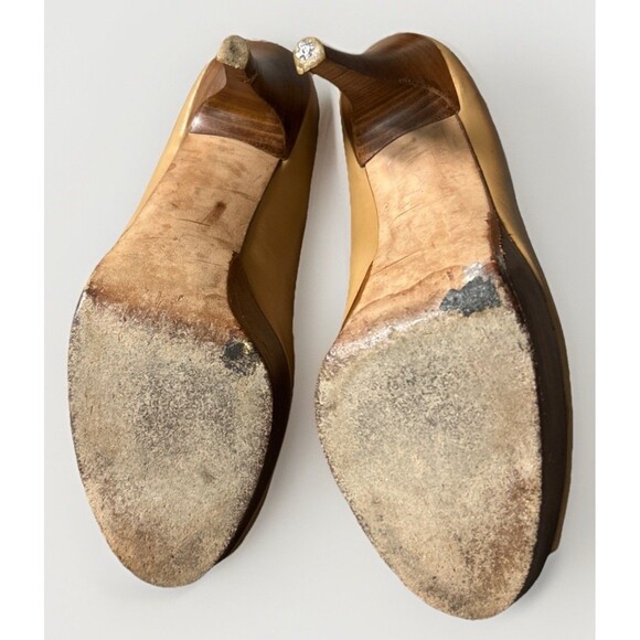 Stuart Weitzman Peep Toe Leather Platform Pumps Heels Tan Wood Size‎ 8 - Picture 10 of 10